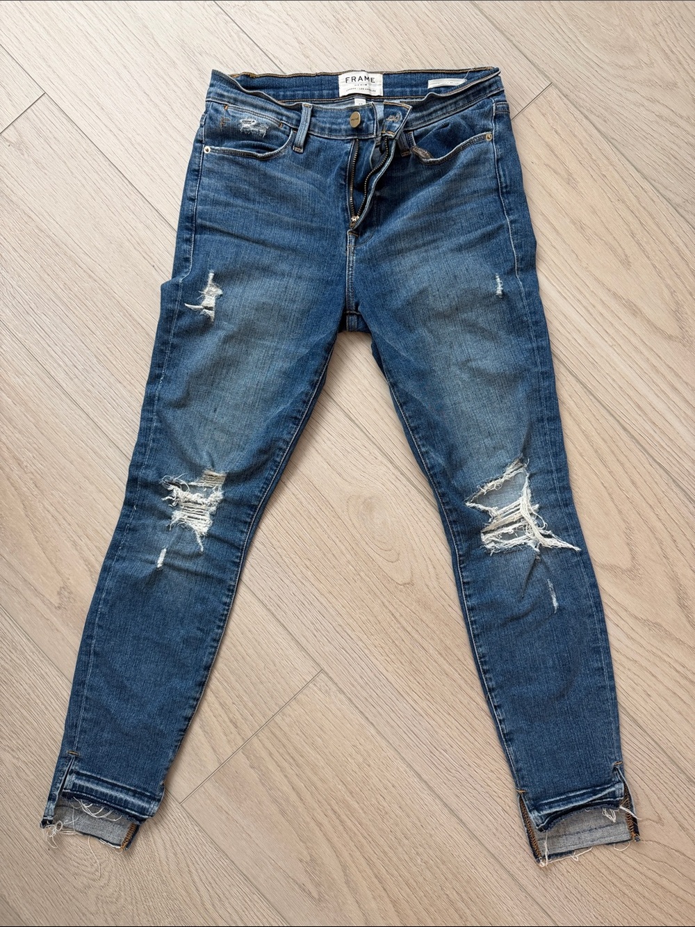 Frame Denim Dark Blue Distressed Skinny Jeans